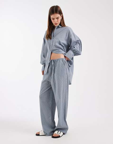 ASOS DESIGN pull on pants in blue stripe - view 1