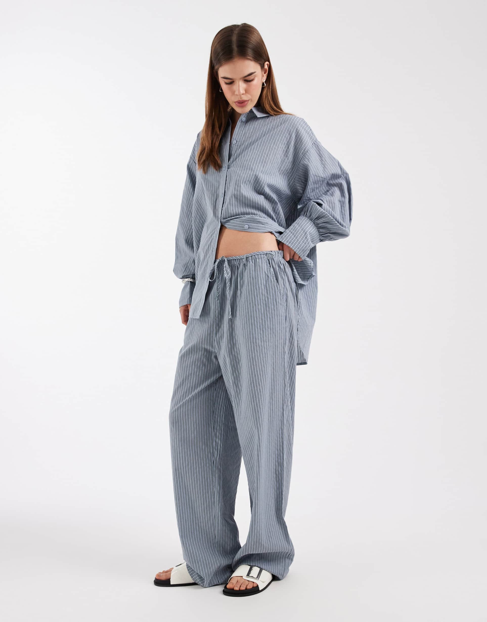 asos design pull on pants in blue stripes