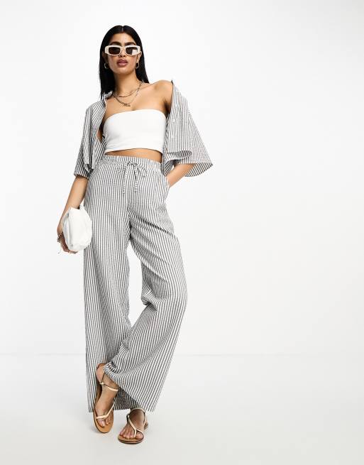 ASOS DESIGN pull on pants in gray stripe - part of a set