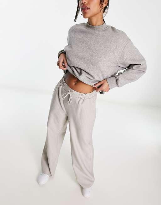 ASOS DESIGN wide leg dad pants with rolled waistband in khaki