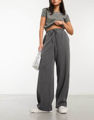 Asos Design Pull On Pants In Gray Stripe In Gray