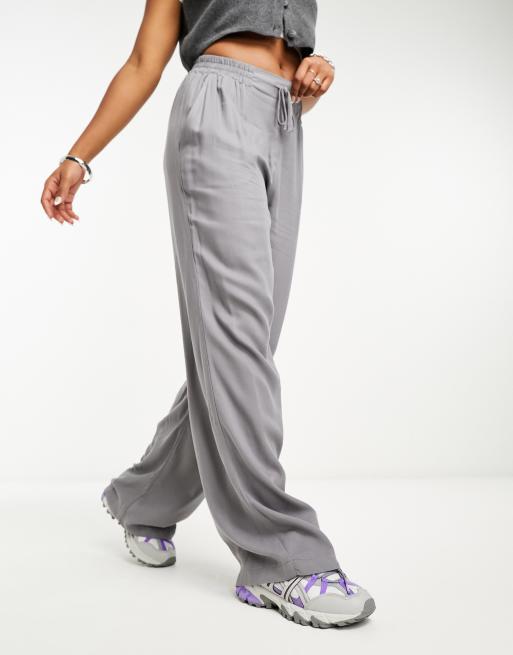 ASOS DESIGN asymmetric fold over waistband pants in gray