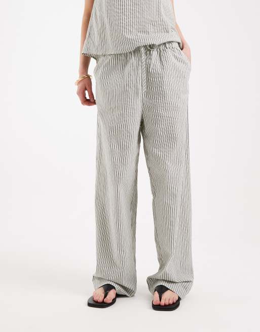 ASOS DESIGN pull on pants in grey and cream stripe (part of a set), 4 of 5