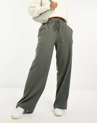 Asos Design Pull On Pants In Gray Stripe In Green