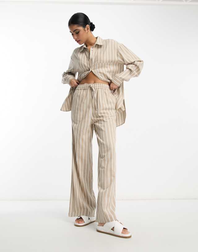 ASOS DESIGN pull on pants in mixed linen stripe - part of a set