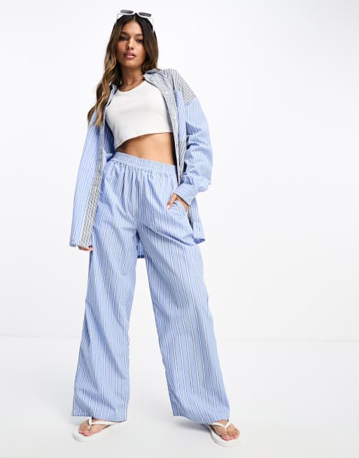 ASOS DESIGN striped wide leg trouser in light blue