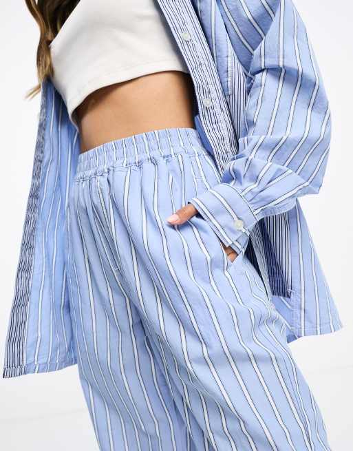 ASOS DESIGN striped wide leg pants in light blue