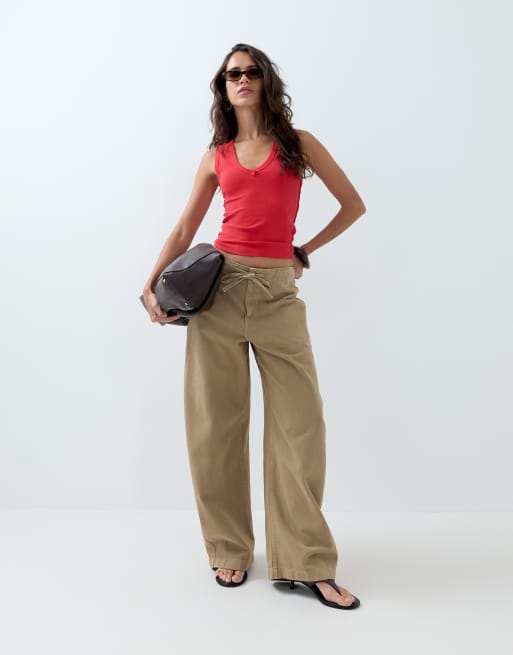 ASOS DESIGN pull on pants in washed caramel, 2 of 5