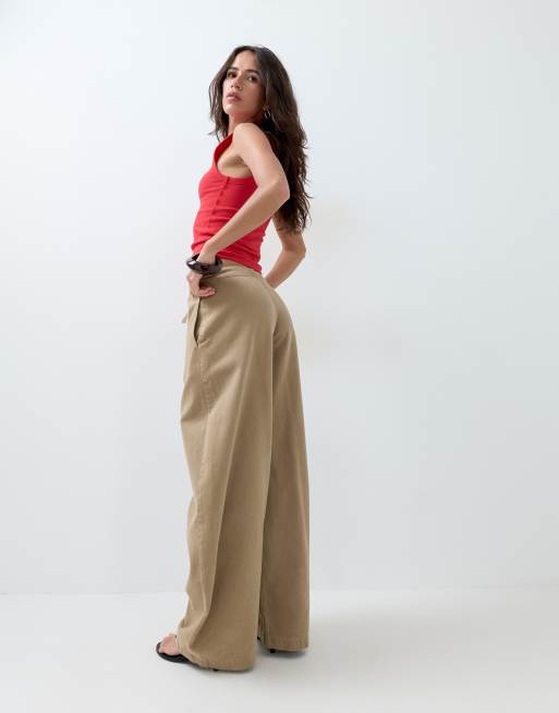 ASOS DESIGN pull on pants in washed caramel, 4 of 5