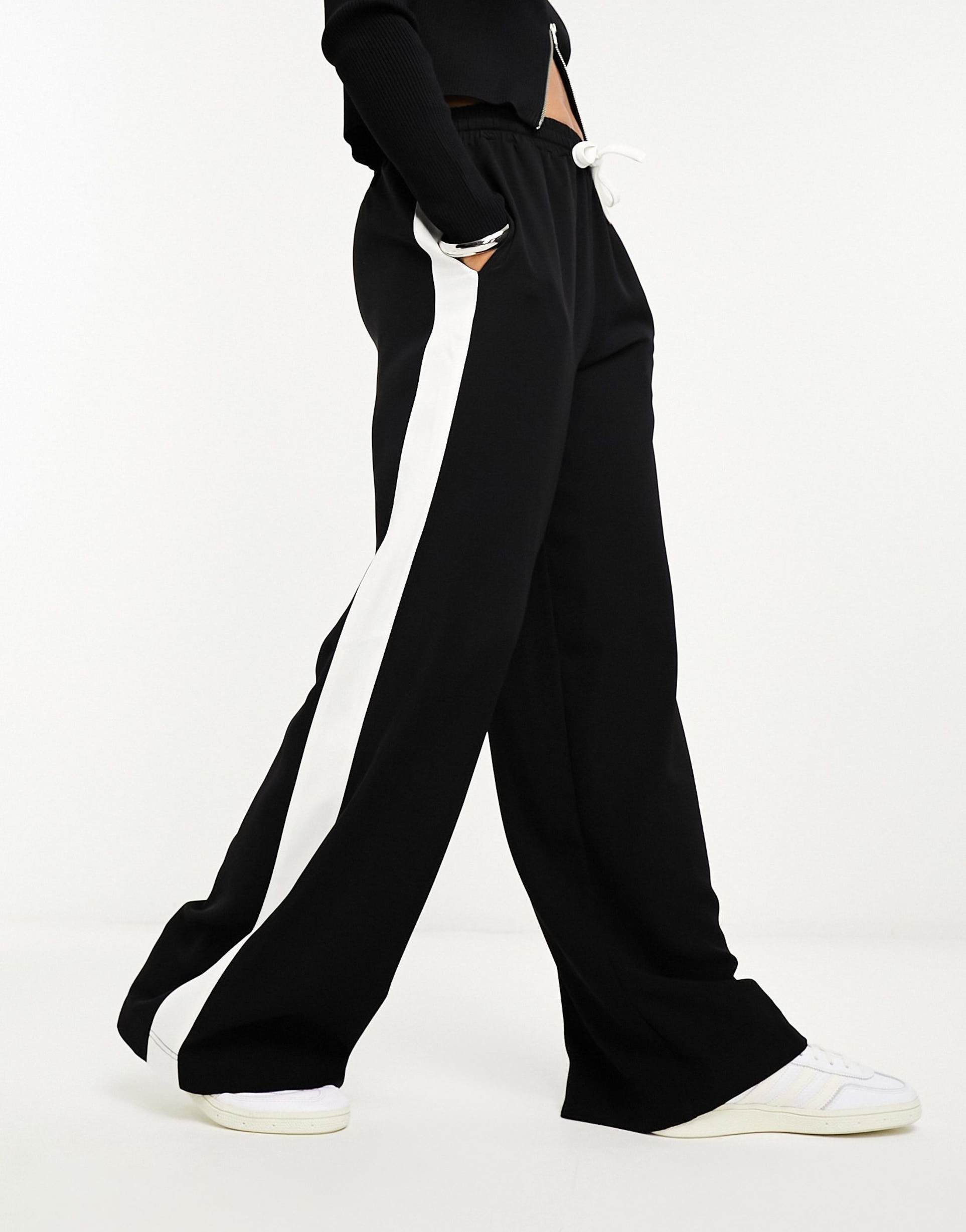 asos design pull-on pants with contrast panel in black