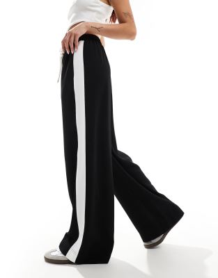 Asos Design Curve Pull On Pants With Contrast Panel In Black In Black