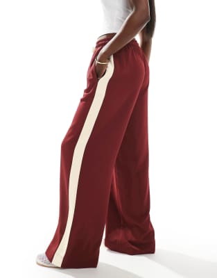 ASOS DESIGN pull on pants with contrast panel in dark cherry-Red