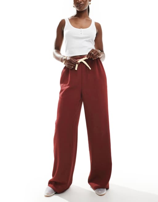 ASOS DESIGN pull on pants with contrast panel in burgundy