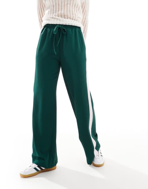 ASOS DESIGN pull on pants with contrast panel in forest green