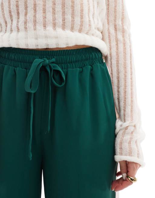 ASOS DESIGN pull on pants with contrast panel in forest green