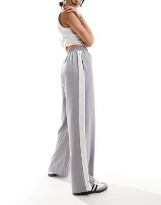 Asos Design Petite Pull-on Pants With Contrast Panel In Gray Stripe-multi In Multi