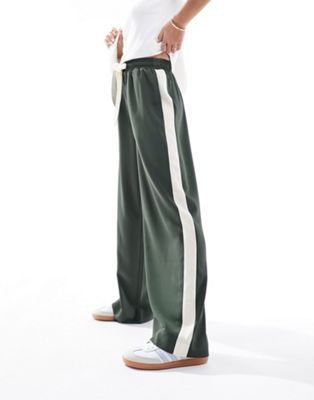 Asos Design Curve Pull On Pants With Contrast Panel In Green
