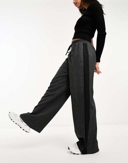 ASOS DESIGN pull on pants with contrast panel in grey check
