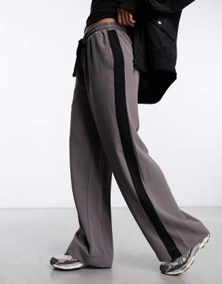 ASOS DESIGN pull on pants with contrast panel in grey