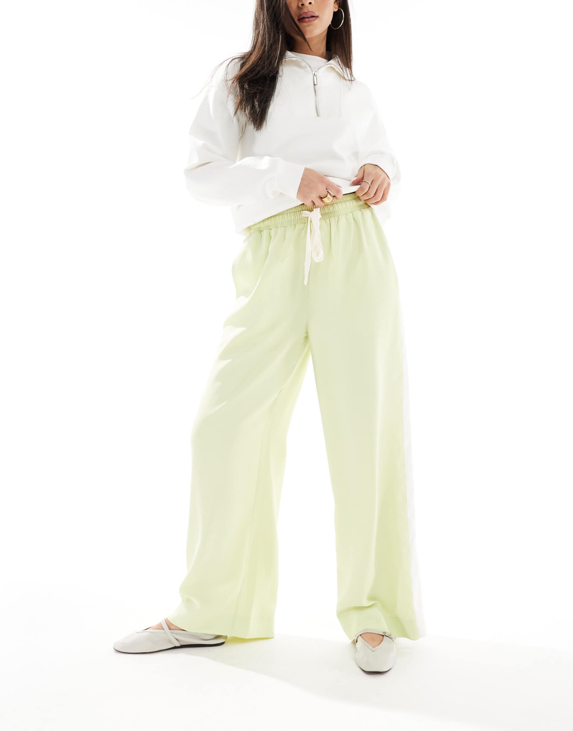 asos design pull-on pants with contrast panel in lime