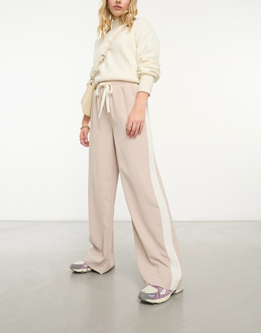 Asos Design Pull On Pants With Contrast Panel In Mink-pink