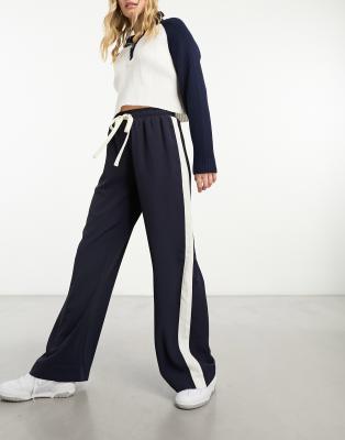 Asos Design Pull On Pants With Contrast Panel In Black-brown