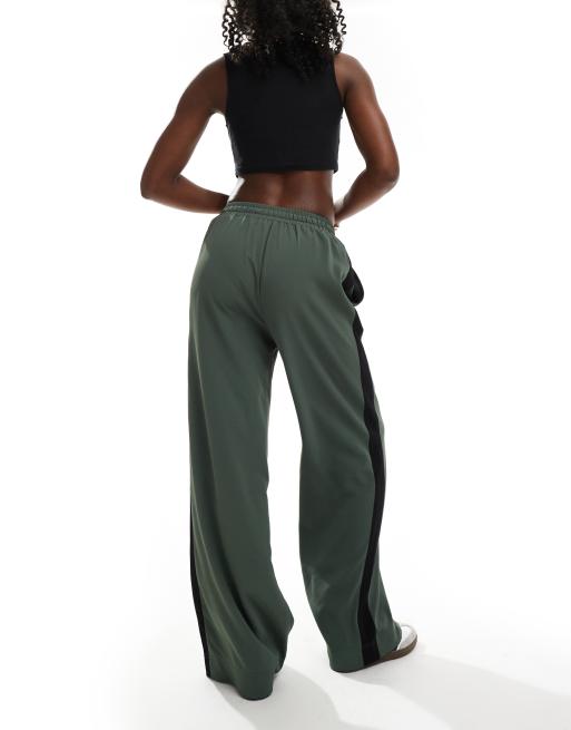 ASOS DESIGN contrast panel wide leg pull on pants in olive