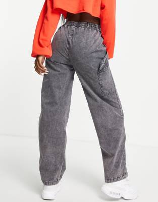 ASOS DESIGN pull on pants with hammer loop in charcoal