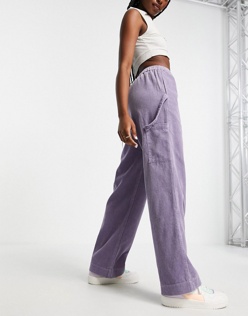ASOS DESIGN pull on pants with hammer loop in lilac cord-Purple