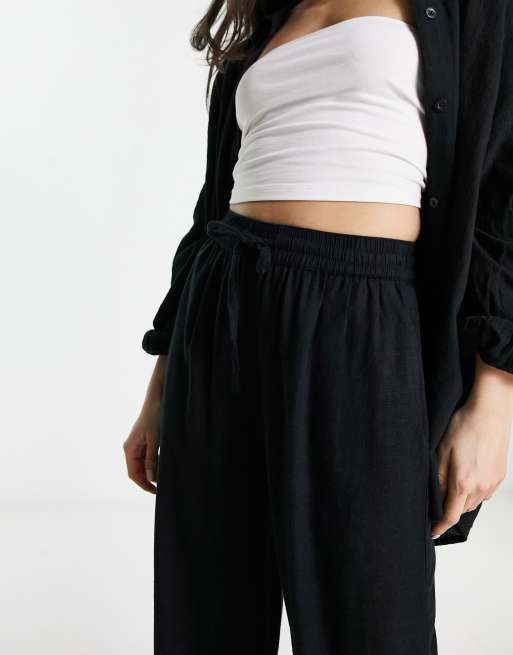ASOS DESIGN pull on pants with linen in black, 3 of 4