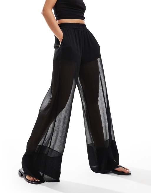 ASOS DESIGN pull on pants with sheer overlay in black , 4 of 5