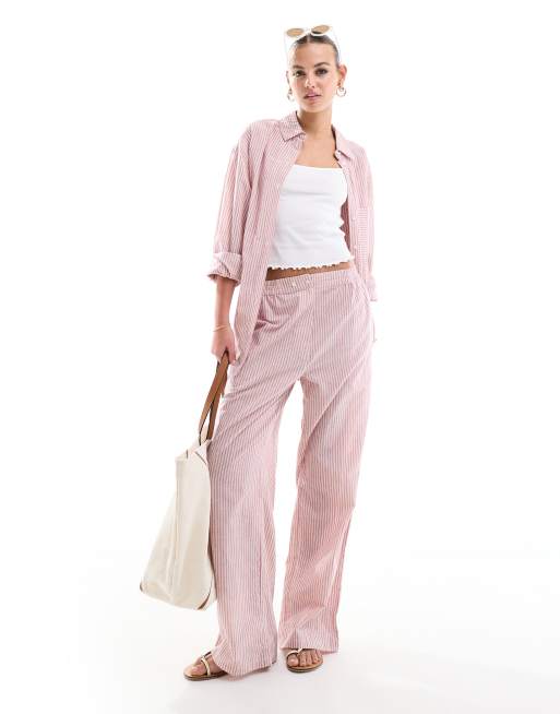 ASOS DESIGN pull on pants with tab waistband in red stripe (part of a set) 