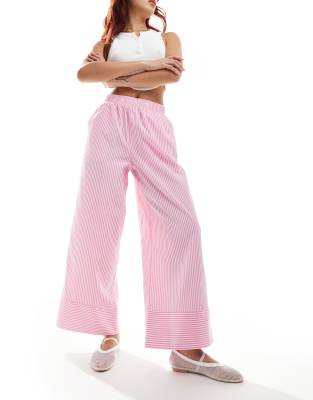 pull-on poplin pants in pink stripe