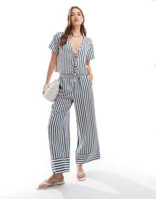 ASOS DESIGN pull on poplin trousers co-ord in blue stripe-Multi