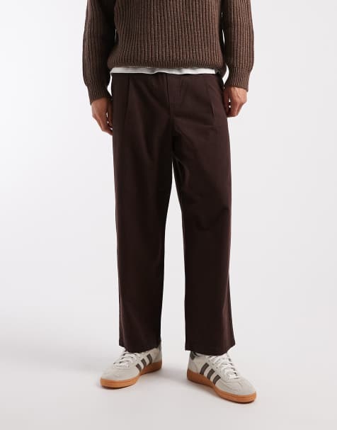 ASOS DESIGN pull on relaxed tapered trousers in brown
