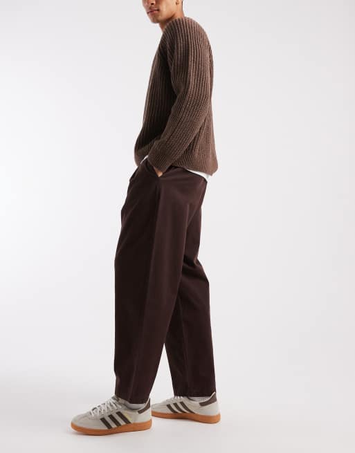 ASOS DESIGN pull on relaxed tapered trousers in brown, 3 of 5