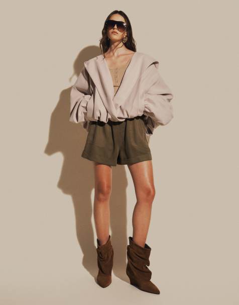ASOS DESIGN pull on short with pocket detail in khaki - part of a set - view 1