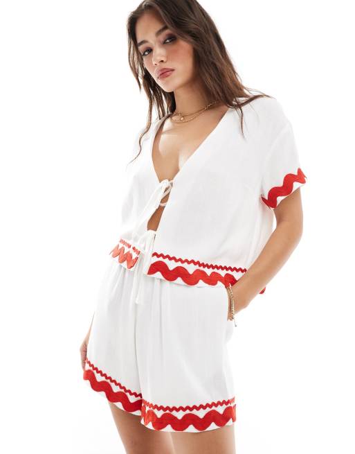 ASOS DESIGN pull on short with rik rak trim in white co-ord, 3 of 6