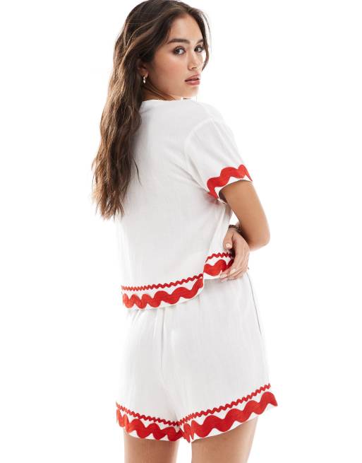 ASOS DESIGN pull on short with rik rak trim in white co-ord, 5 of 6