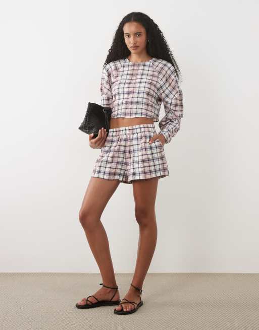 ASOS DESIGN pull on-shorts i rosa rutigt, 3 av 5