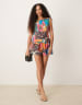 ASOS DESIGN open tie back shell top in carnival print - part of a set