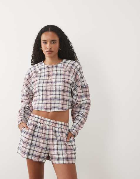 ASOS DESIGN pull-on shorts in pink check - view 1