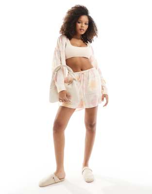 Asos Design Pull On Shorts With Linen In Tile Print-Multi