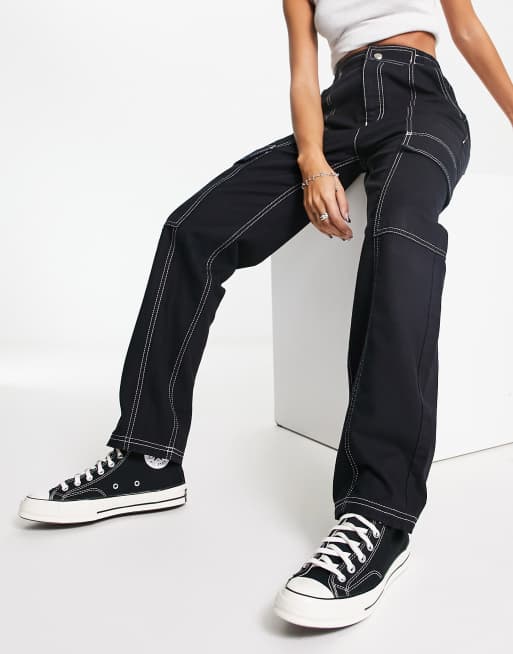 Black cargo jeans hot sale with white stitching