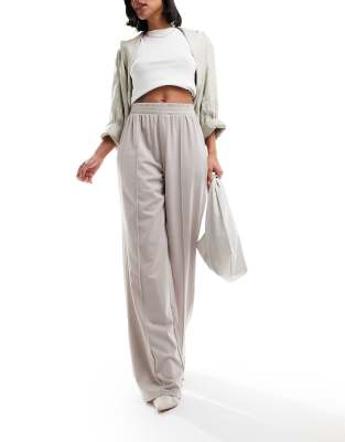 Asos Design Pull On Slub Wide Leg Pants In Stone-neutral