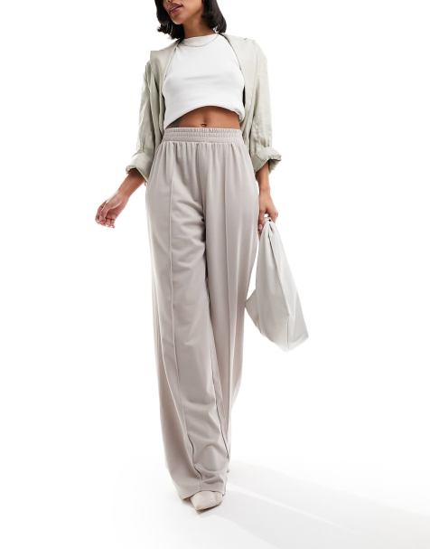 ASOS DESIGN pull on slub wide leg trouser in stone - view 1