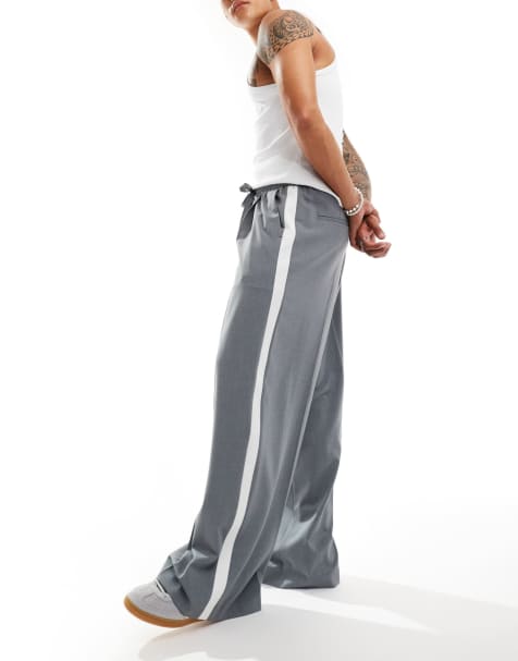 ASOS DESIGN pull on smart loose leg pants with cut and sew side stripe in gray - view 1