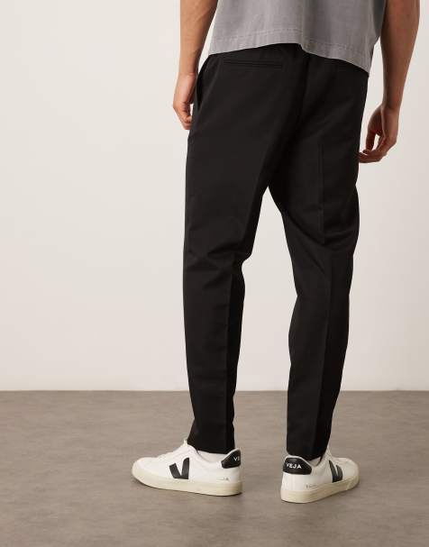 ASOS DESIGN pull on smart tapered fit pants in black - view 1