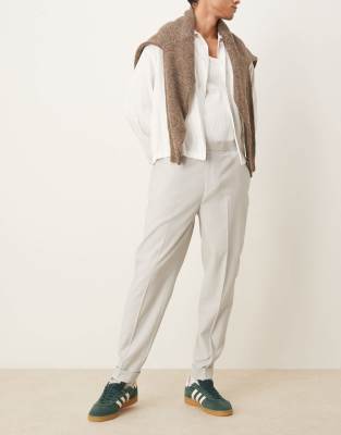 Asos Design Pull On Smart Tapered Fit Pants With Turnups In Gray
