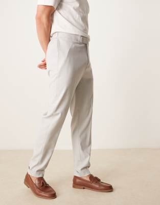 Asos Design Pull On Smart Tapered Fit Pants With Turnups In Gray